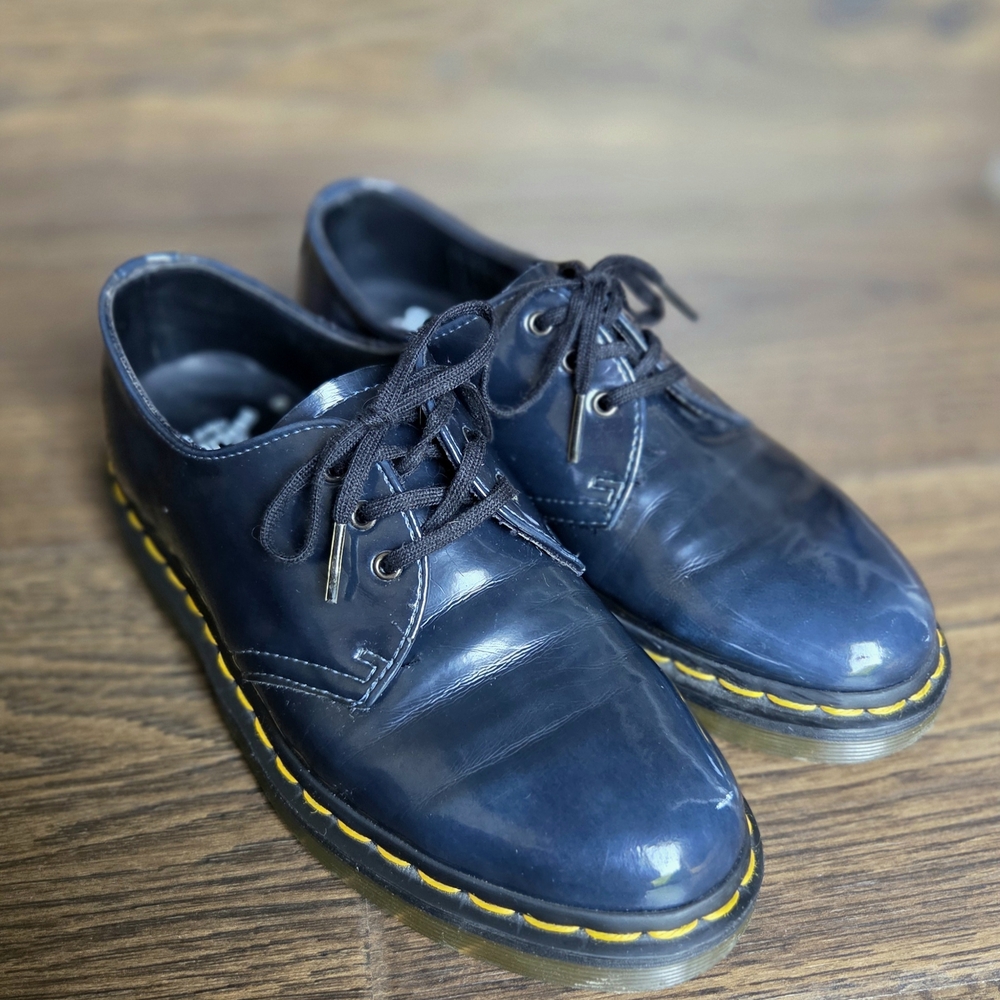 Dr Martens Vegan Leather Navy Blue Oxford Shoes US Mens 5 Womens 6
